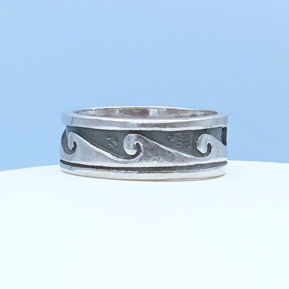Vintage Sterling Silver Wave Scroll Oxidized Band Ring - Picture 15 of 15